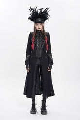 Black Stand Collar Long Sleeves Buckle Chain Women's Punk Jacket